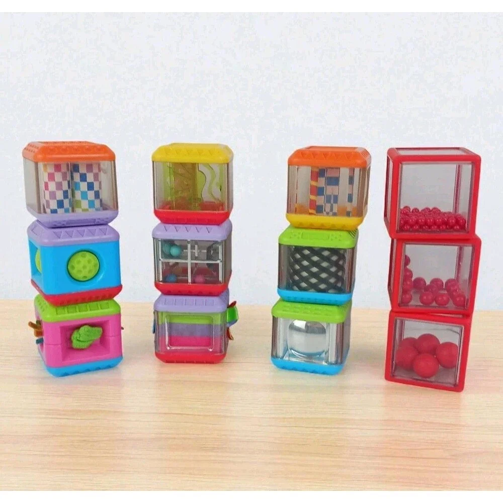 Fisher Price Peek A Boo Blocks Lot of 9 Sensory Building 3 Lakeshore Clear Block